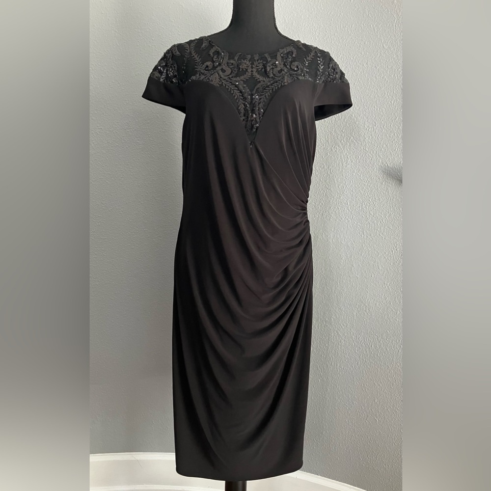 Adrianna Papell Elegant Black Lace Dress size 14. In like new condition